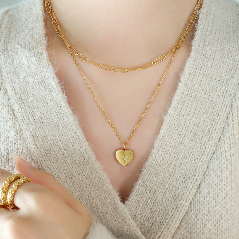 Heart Zircon Double Necklace