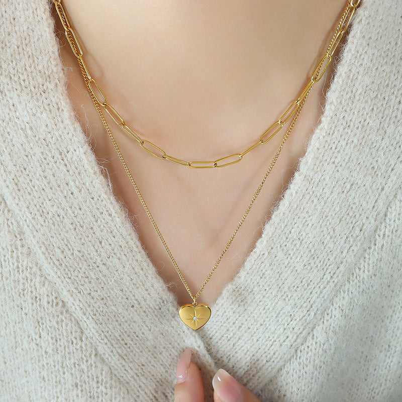 Heart Zircon Double Necklace