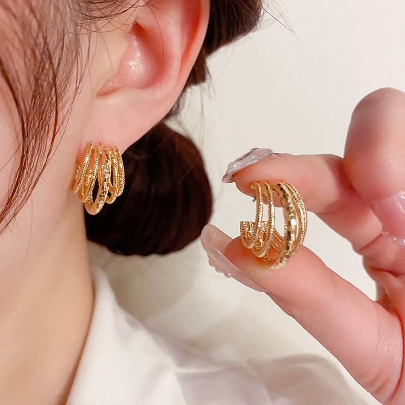C Hoop Multilayer Ear Studs