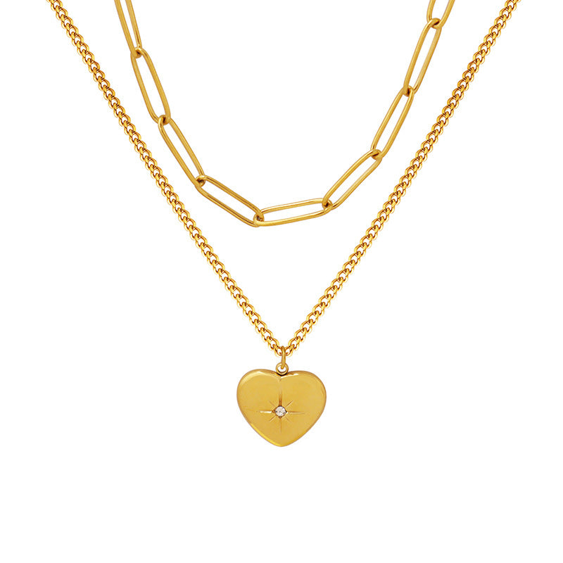 Heart Zircon Double Necklace