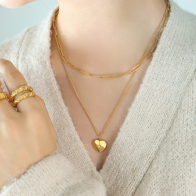 Heart Zircon Double Necklace