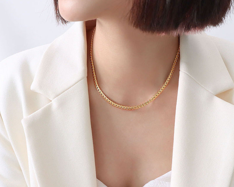 18K Gold Played Herringbone Slim Necklace
