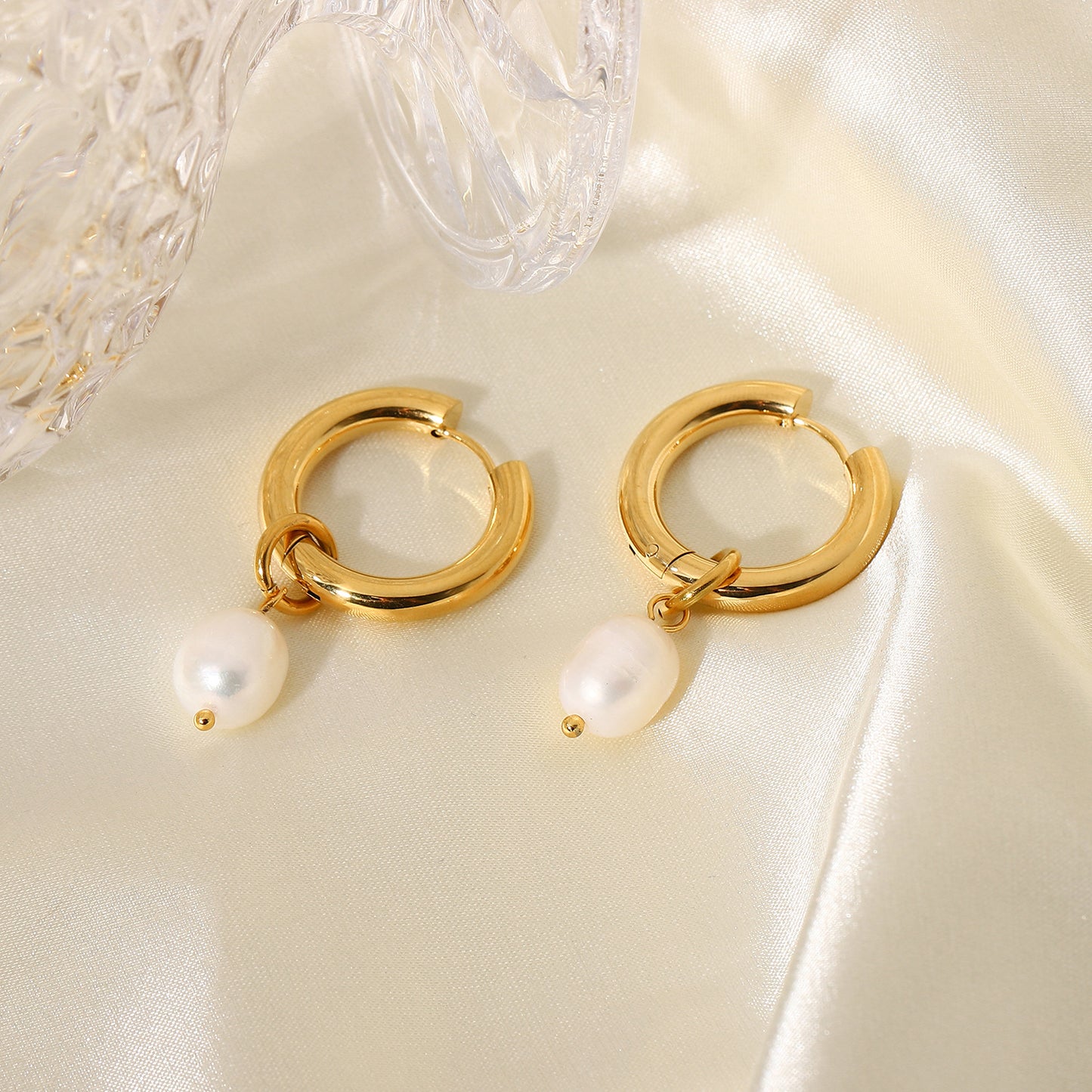 18K Gold Plated Pearl Huggie Earrings