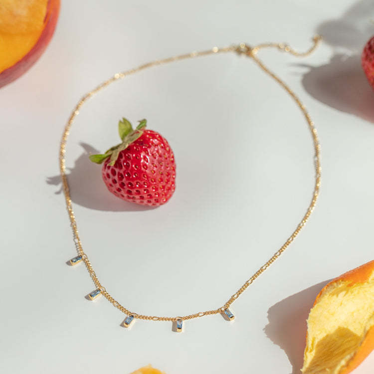 18k Gold Choker Necklace with Dangling Blue Zircon
