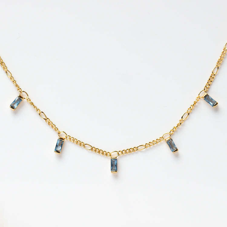 18k Gold Choker Necklace with Dangling Blue Zircon