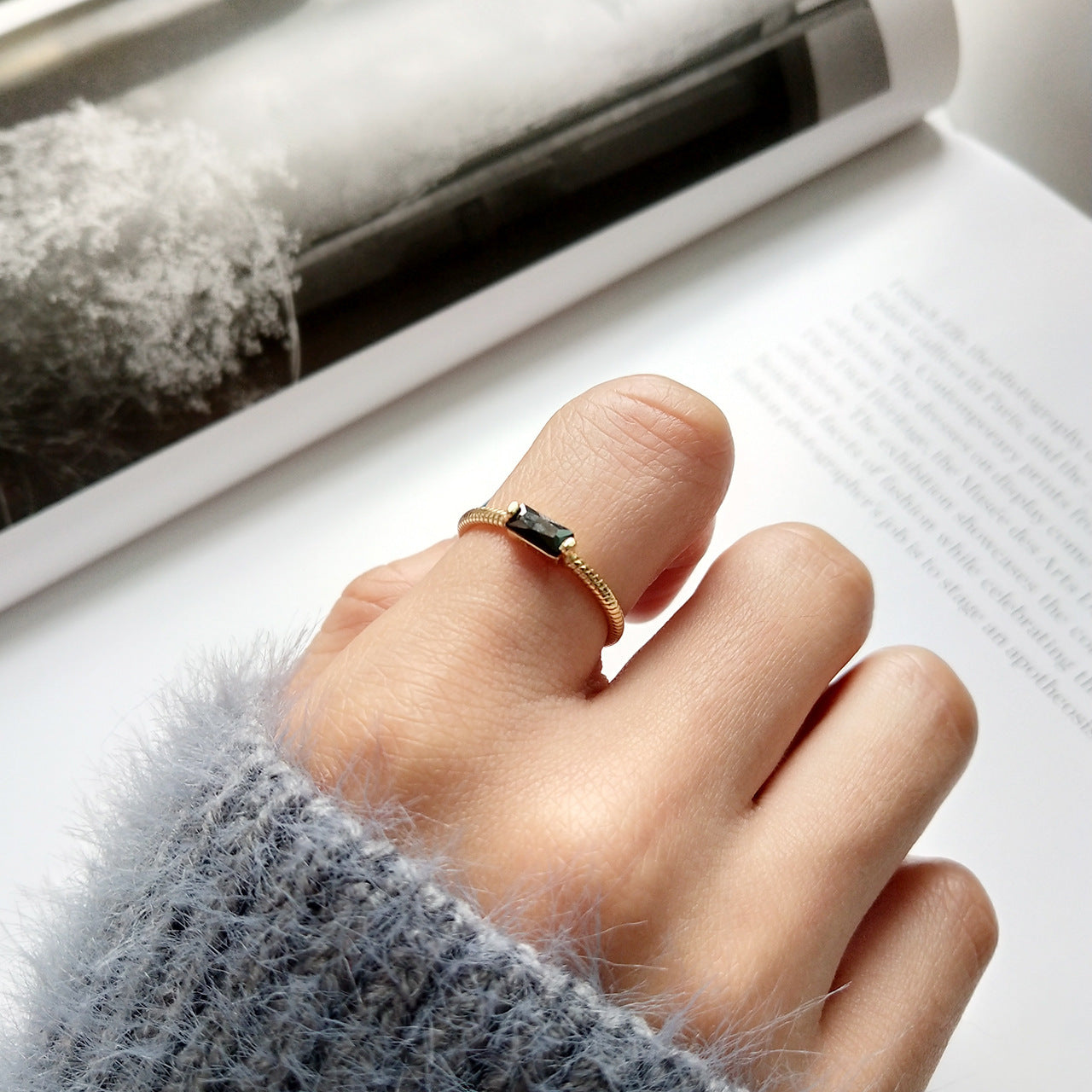 18K Gold Zircon Ring on Sterling Silver