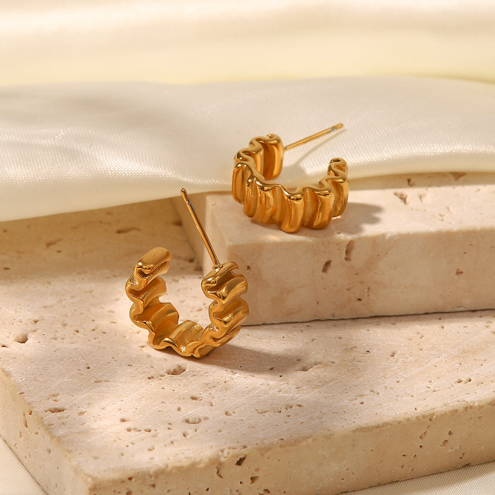 18K Gold Plated C Hoop Wavy Earring