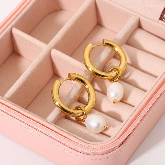 18K Gold Plated Pearl Huggie Earrings